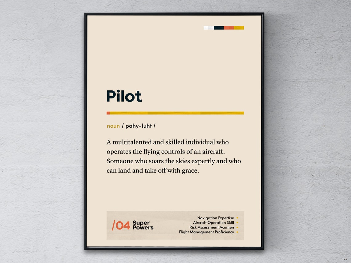 Pilot Definition Aviator Graduation Gift Aviation Office Wall Art