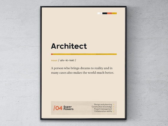 Architect Definition Cream Minimalist Dictionary Style Office Poster