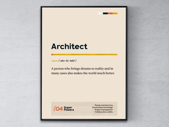 Architect Definition Poster Designer Graduation Print Funny Modern Office Gift Planner Coworker Wall Art