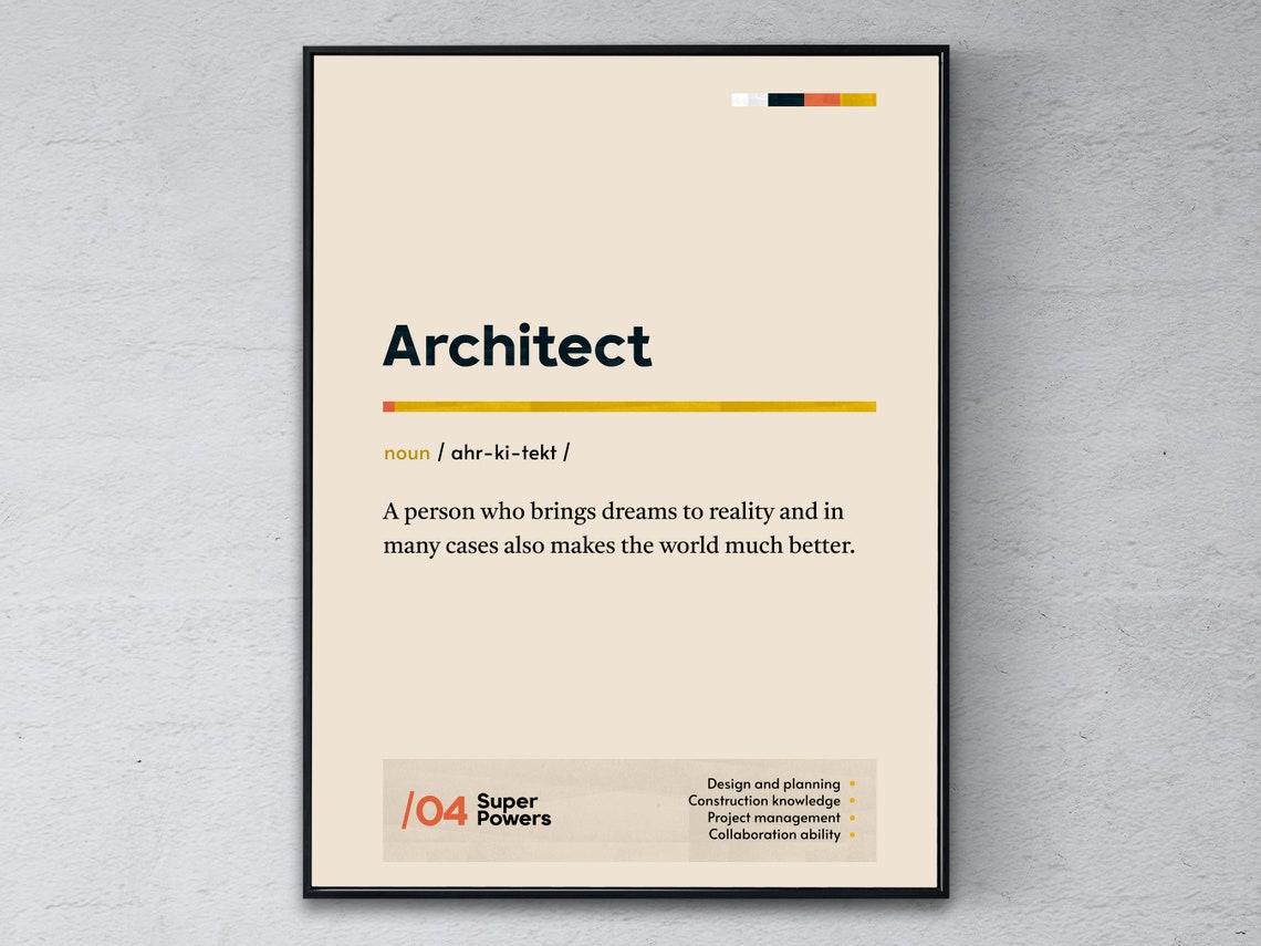 Architect Definition Cream Minimalist Dictionary Style Office Poster