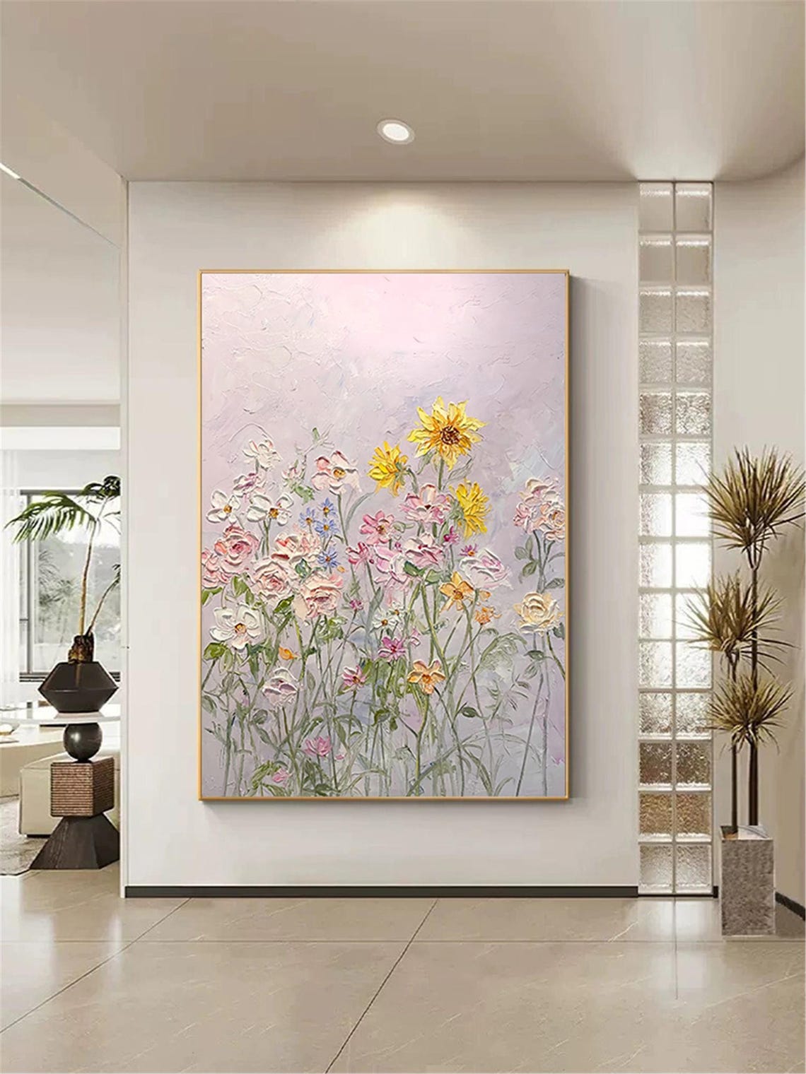 Pastel Wildflower Meadow Sunflower 3D Textured Floral Painting Poster - Image 5