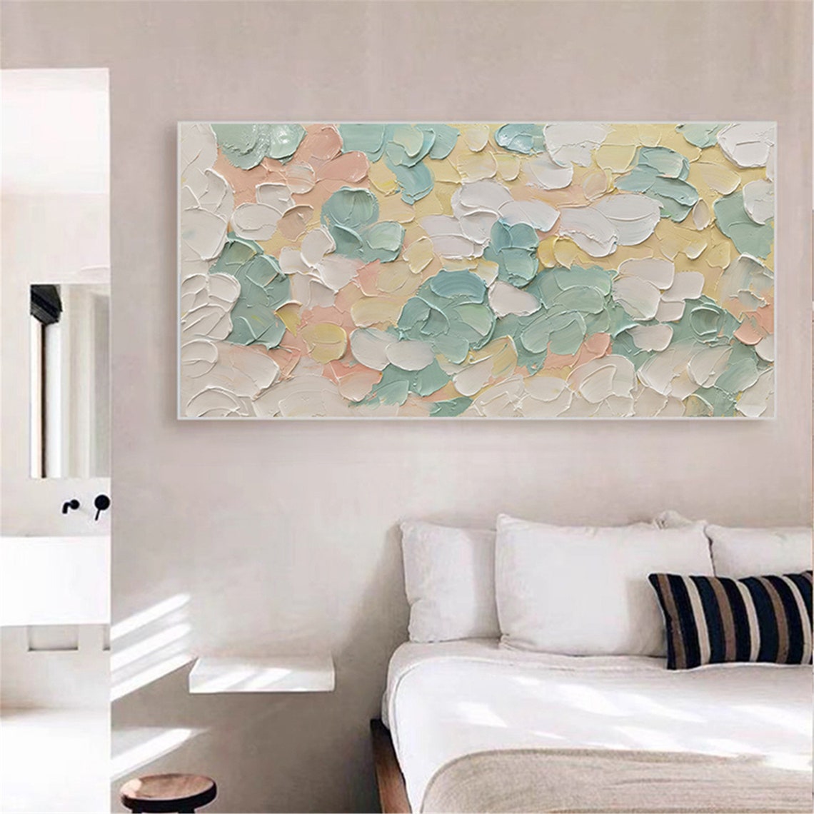 Pastel Petal Dabs Sage Blush Cream Abstract Texture Wall Art Poster - Image 2