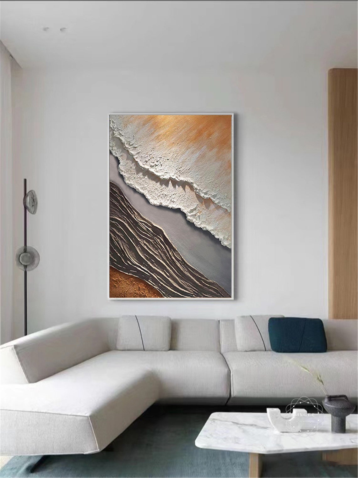 Brown Gray Abstract Ocean Wave 3D Textured Canvas Painting Poster - Image 3