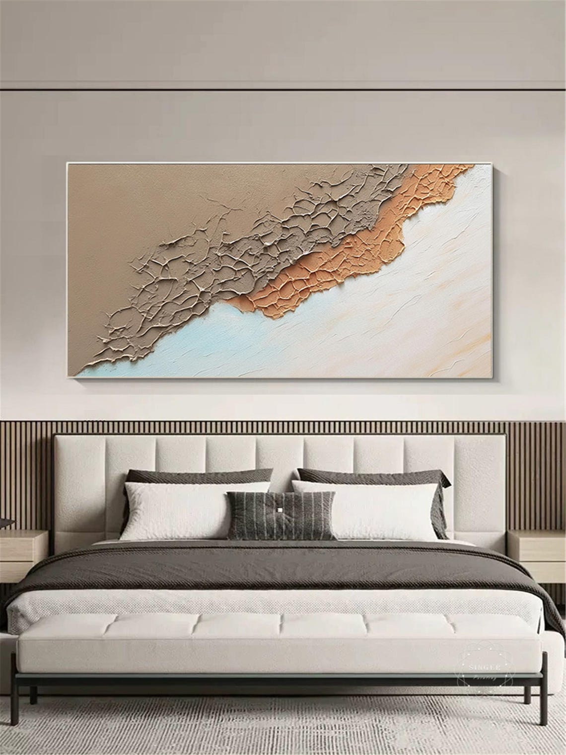 Cracked Earth Desert Abstract 3D Textured Taupe Coral Panoramic Print - Image 3