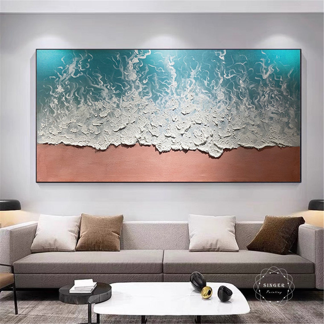 Turquoise Ocean Wave 3D Textured Painting Coral Sand Panoramic Poster - Image 4