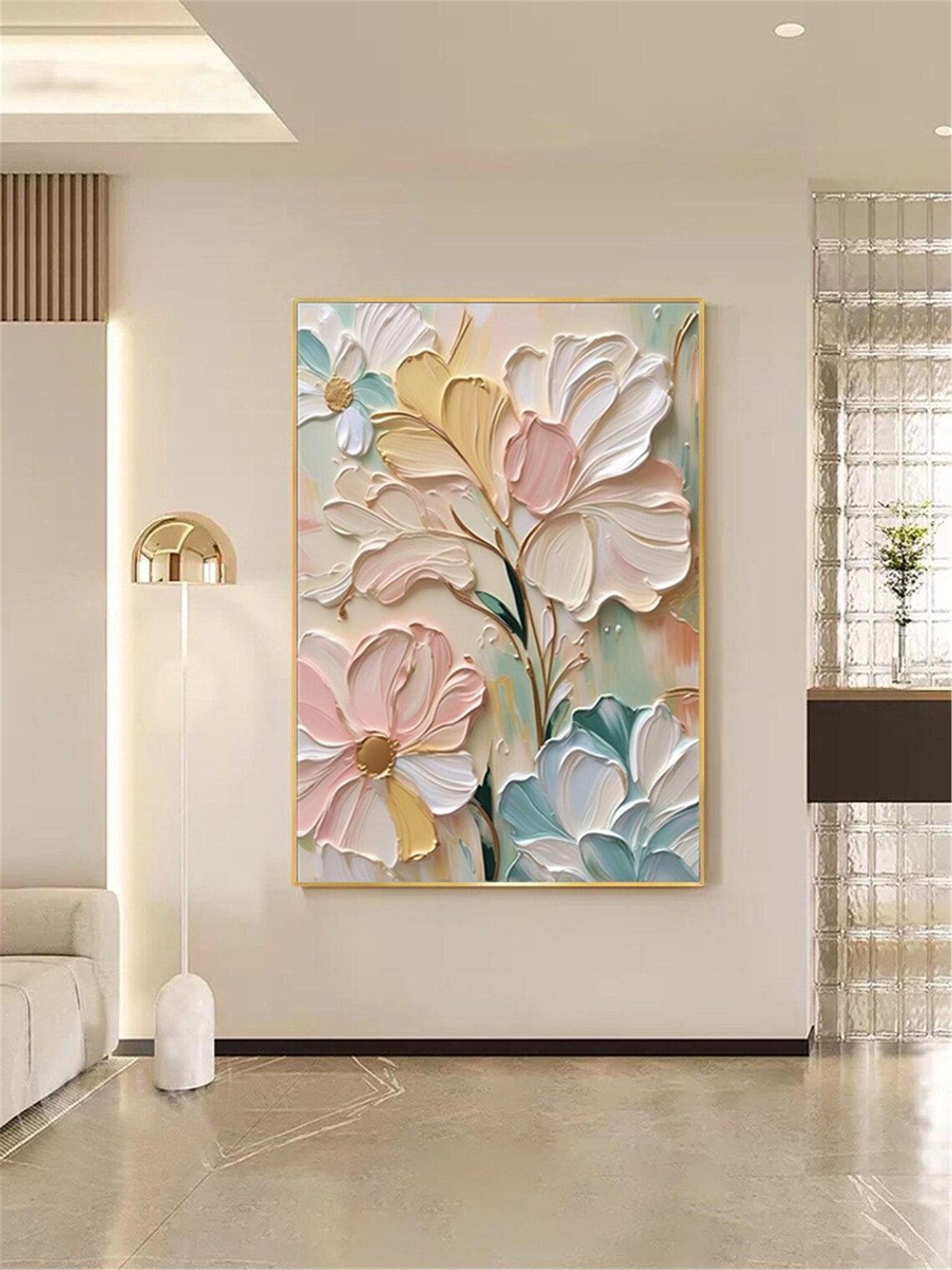 Abstract Pink Flower Living Room Wall Art Print - Image 3
