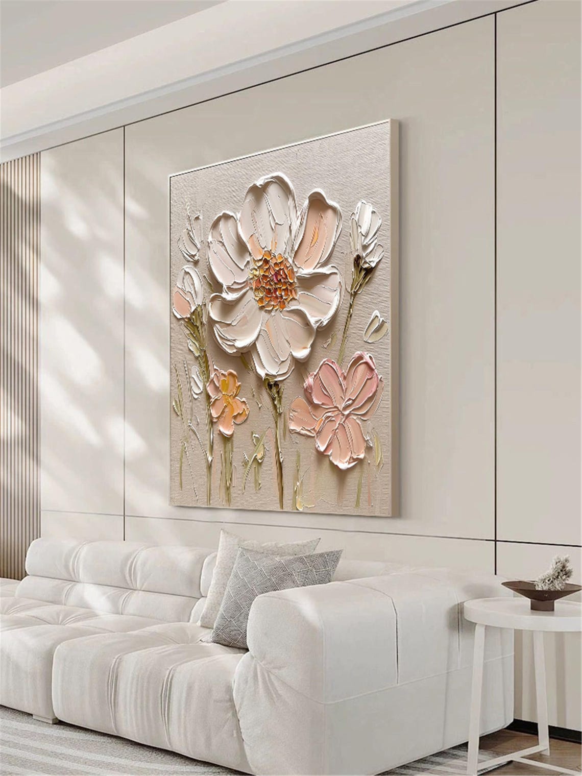 Delicate Pink White Cosmos Blossom 3D Textured Floral Painting Poster - Image 2