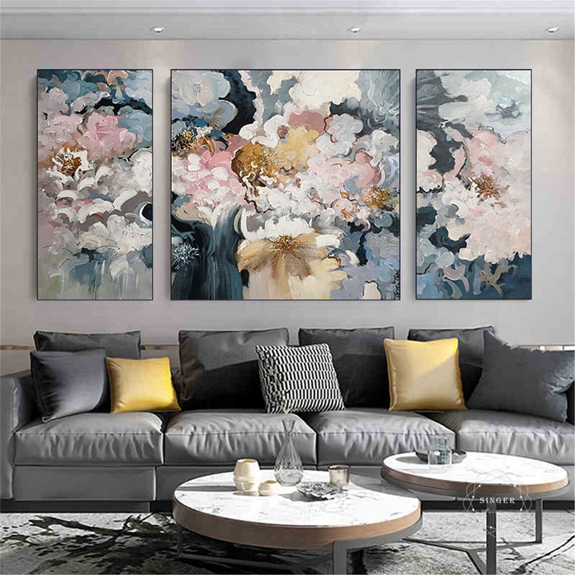 Pink Flower Abstract Christmas Art Print, Living Room Decor - Image 3