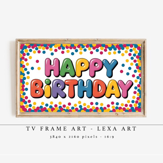 Happy Birthday Rainbow Balloon Letters Confetti Party Poster Design Art
