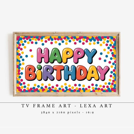 Kids Happy Birthday Tv Art Colorful Confetti Frame Decor Fun Party Playful Celebration Display For Boy Girl