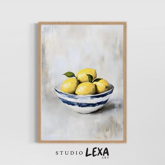 Summer Lemons Art Print Large Brushstroke Painting Rustic Kitchen Wall Decor Mediterranean Fruit Poster Bright Citrus Country Home