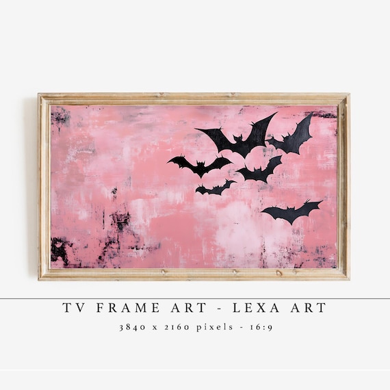Pink Bats Tv Frame Art Halloween Samsung Spooky Gothic Wall Decor Dark Academia Artwork Haunted