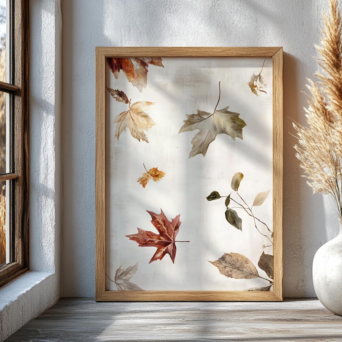 Watercolor Neutral Autumn Leaves Botanical Fall Foliage Art Poster