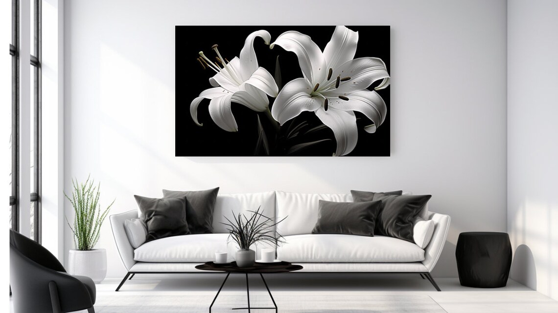 Black And White Lily Flowers Christmas Art Print