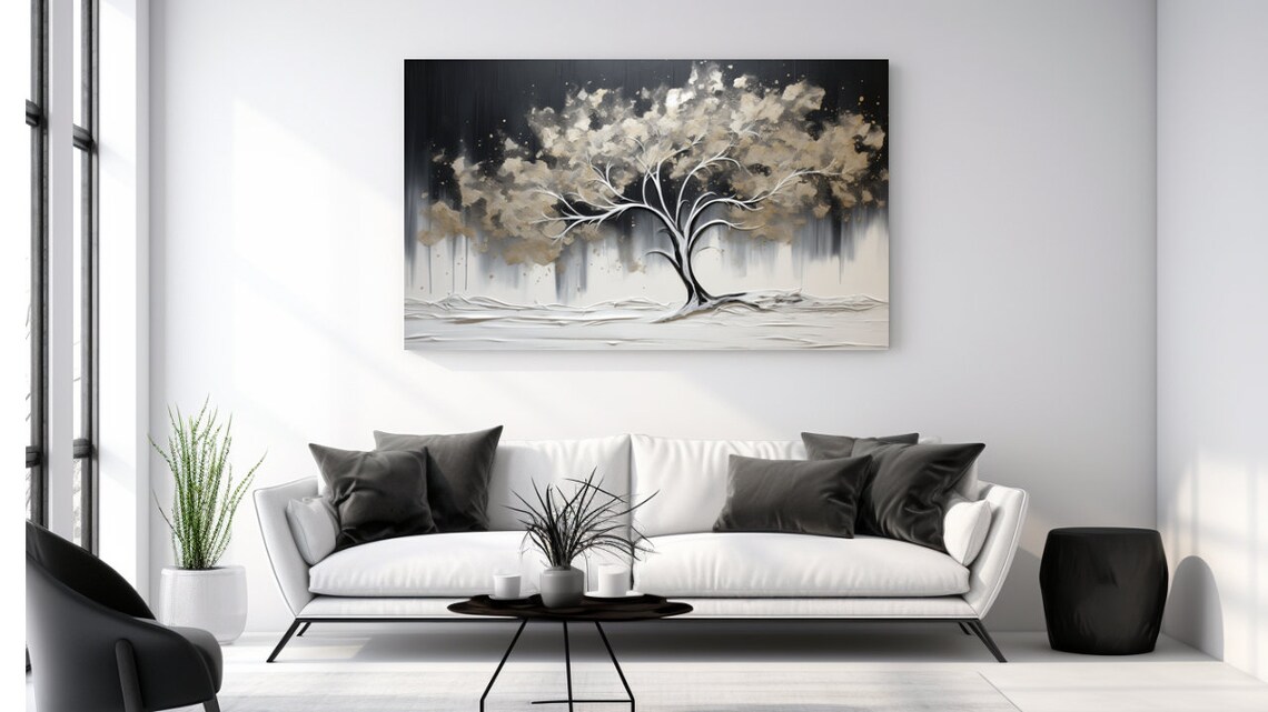 Silver Tree Painting I Aesthetic Luxury Design Print Home Decor Wall Art Gift Room Decor Ready To Hang