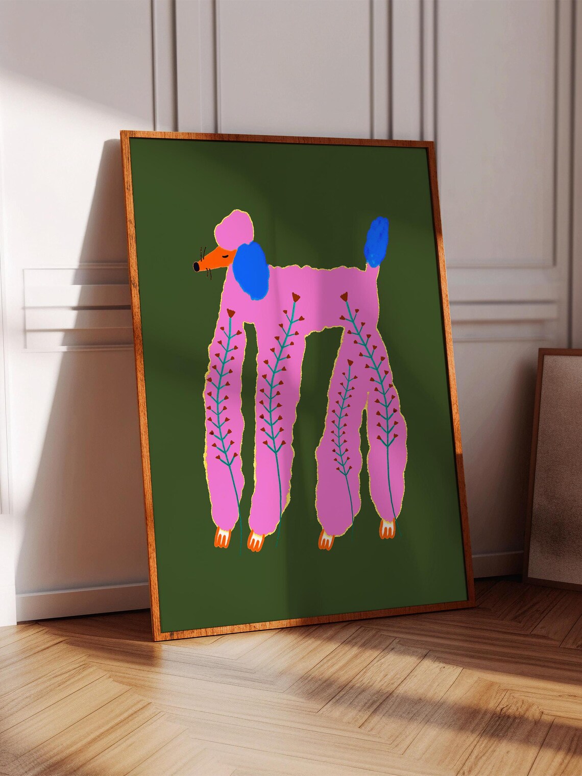 Poodle And Plants Art Print, Floral Dog Illustration