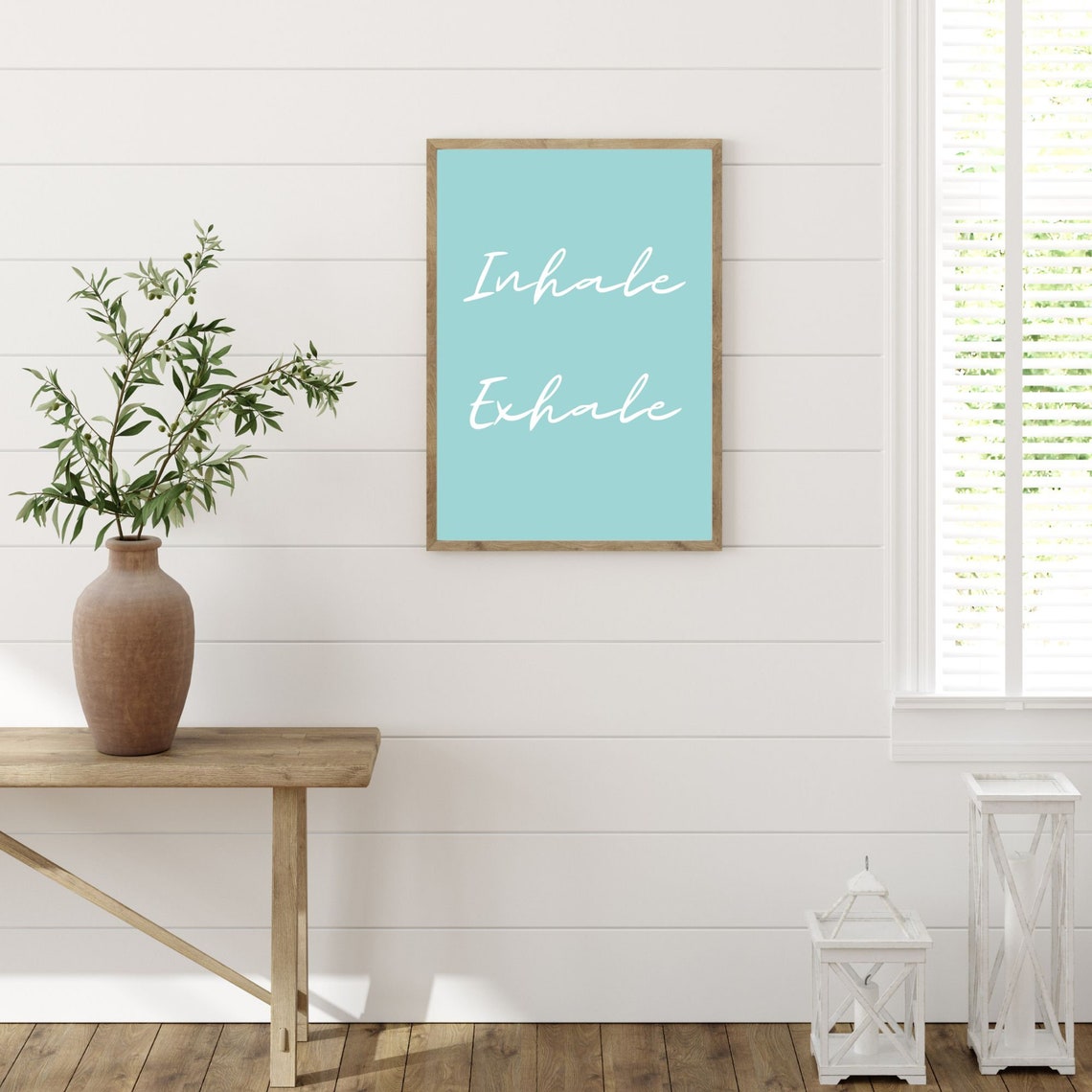 Inhale Exhale Mint Green Script Calm Breathing Quote Art Poster - Image 2