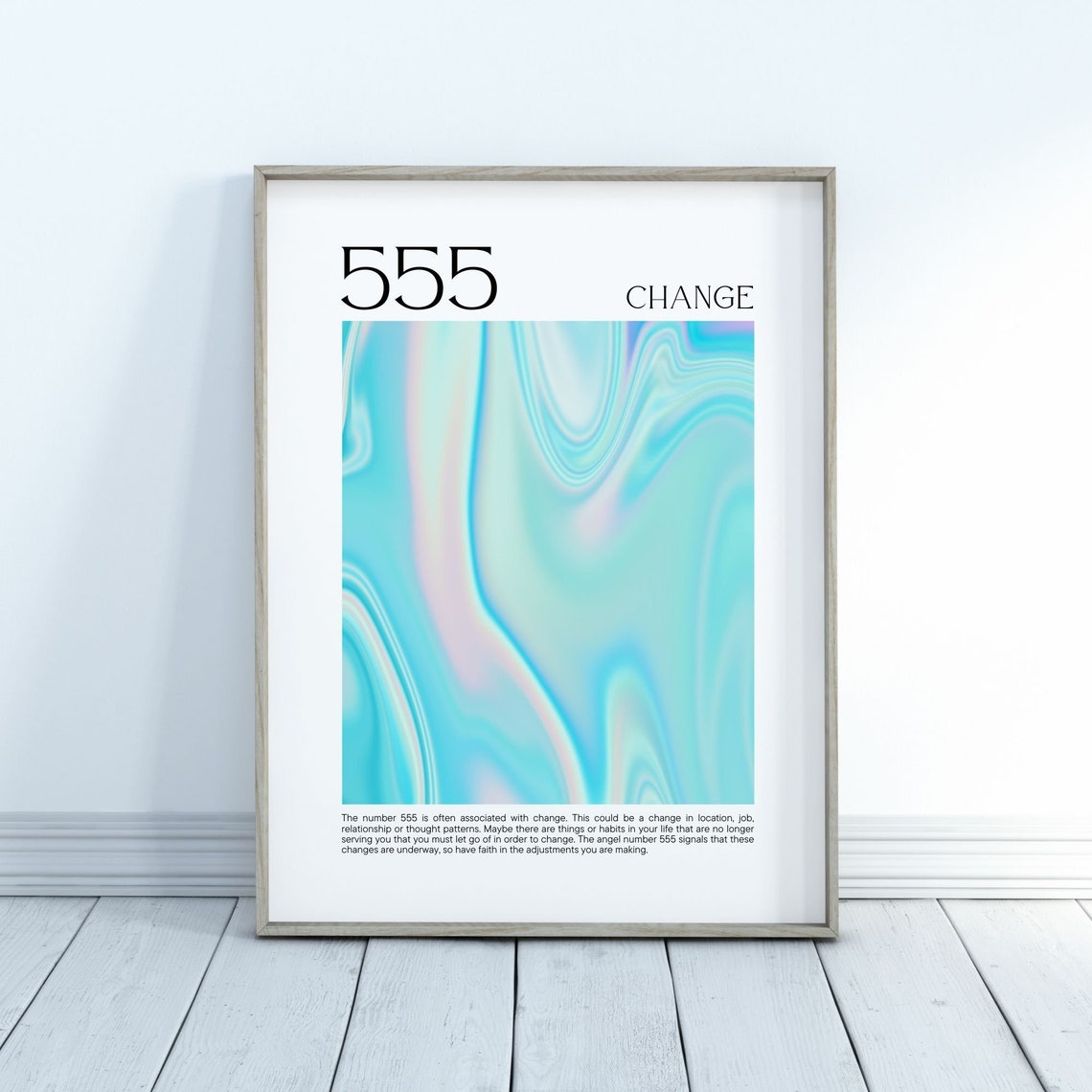 555 Angel Number Change Affirmation Iridescent Blue Swirl Poster - Image 2