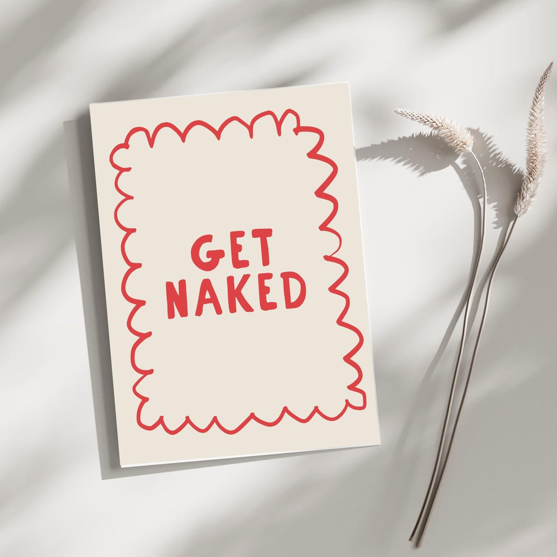 Get Naked Funny Red Wavy Quirky Bathroom Dorm Typography Poster - Image 2