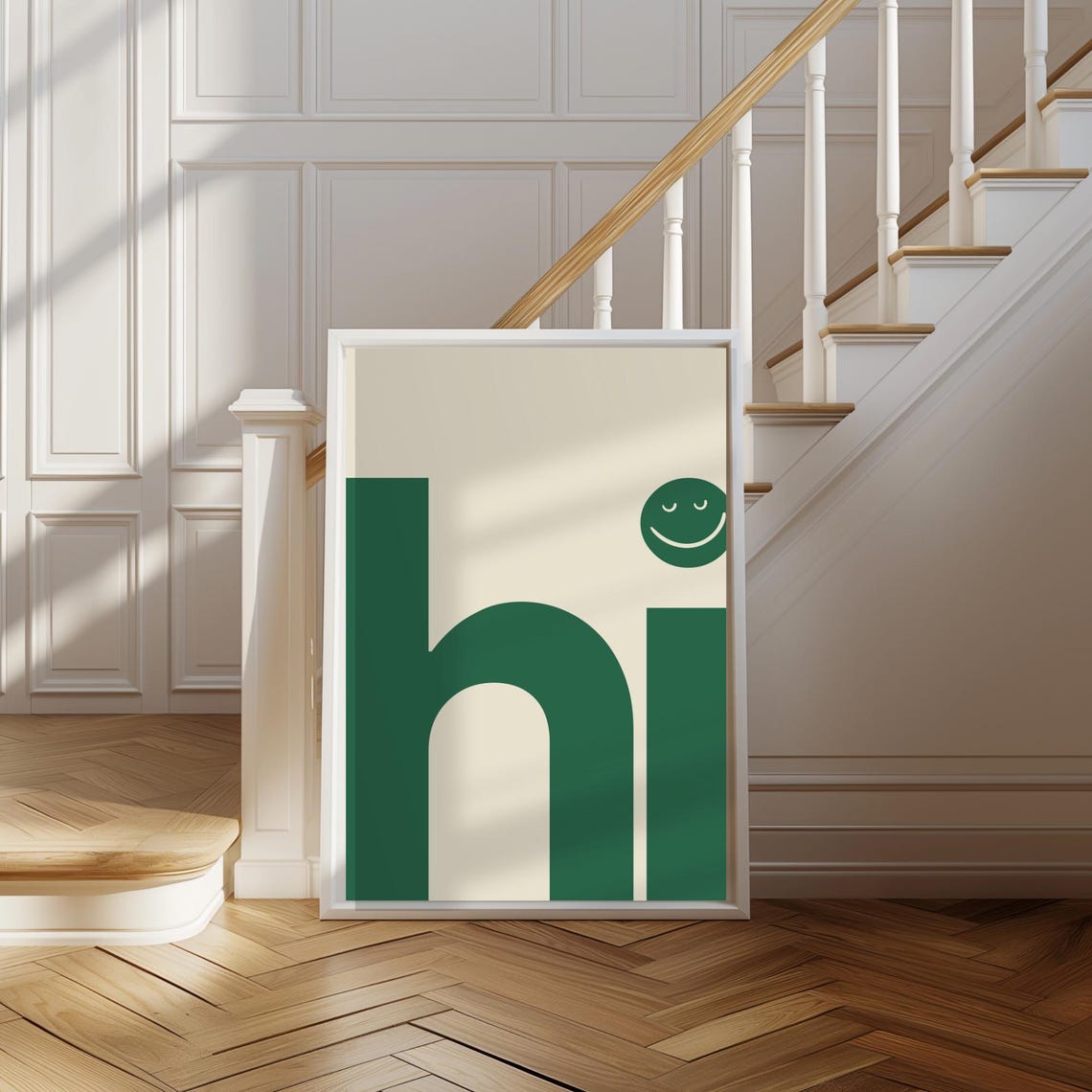 Hi Green Bold Lettering Smiley Face Greeting Typography Poster - Image 2