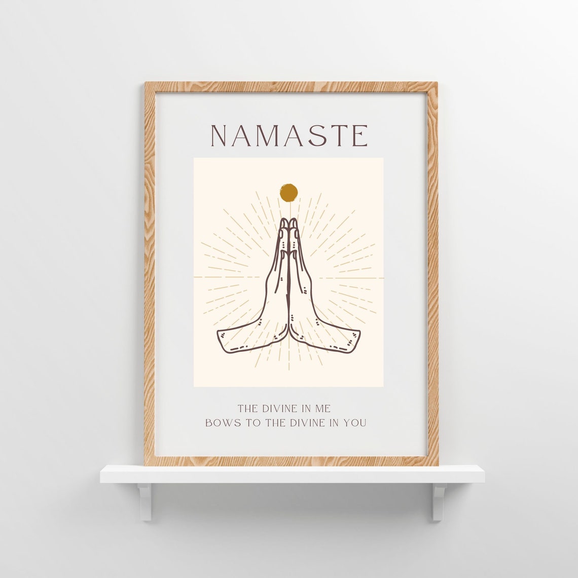 Namaste Praying Hands Sunburst Yoga Mindfulness Quote Art Print