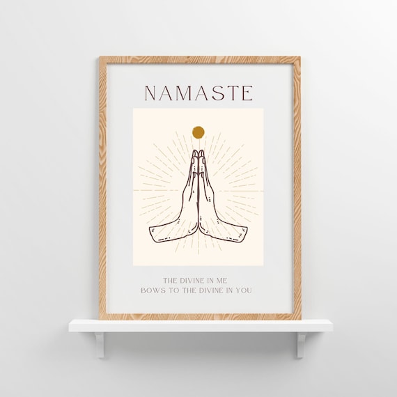 Namaste Praying Hands Sunburst Yoga Mindfulness Quote Art Print