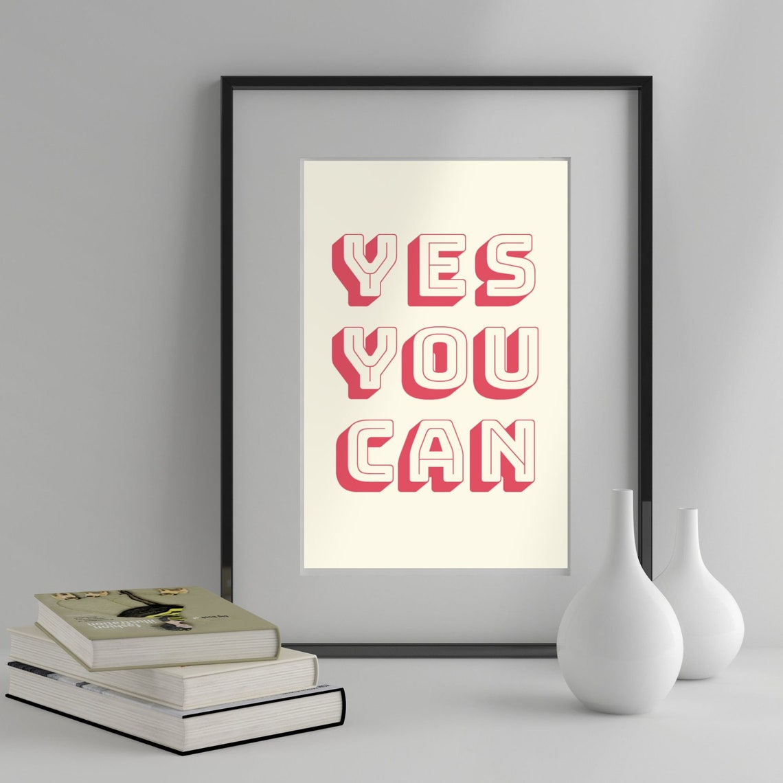 Yes You Can Red Retro 3D Typography Motivational Quote Poster - Image 4