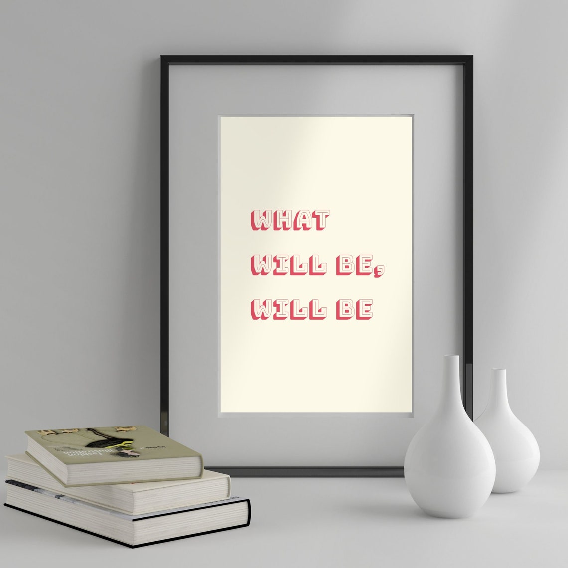 What Will Be Will Be Red Retro Outline Typography Quote Wall Art - Image 4