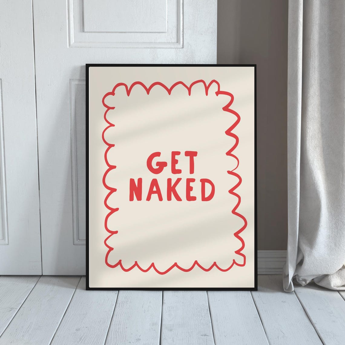 Get Naked Funny Red Wavy Quirky Bathroom Dorm Typography Poster - Image 4