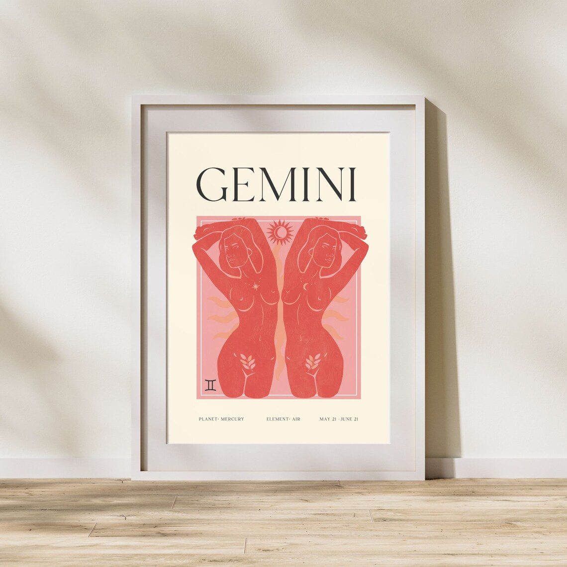 Gemini Zodiac Sign Red Twin Women Astrology Symbol Art Poster