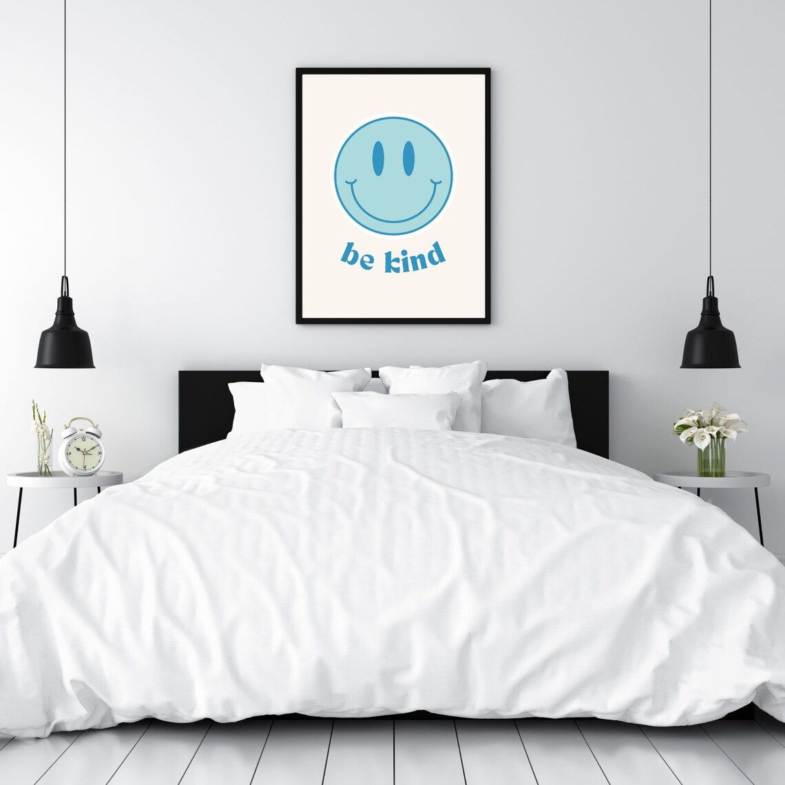 Be Kind Blue Smiley Face Retro Motivational Quote Art Poster - Image 4
