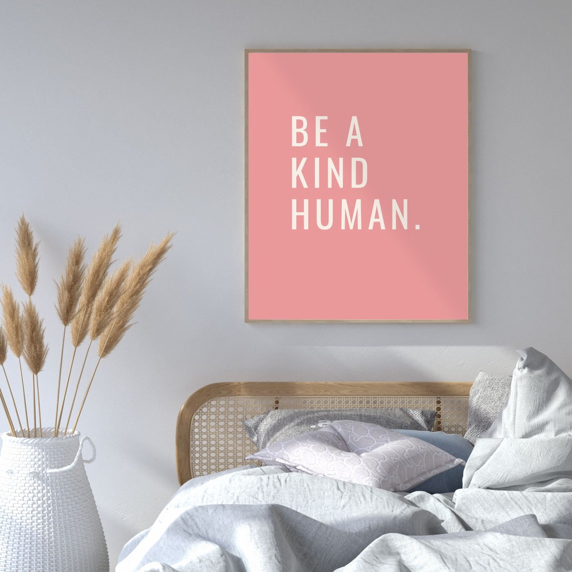 Be a Kind Human Minimalist Pink Typography Quote Wall Poster - Image 2
