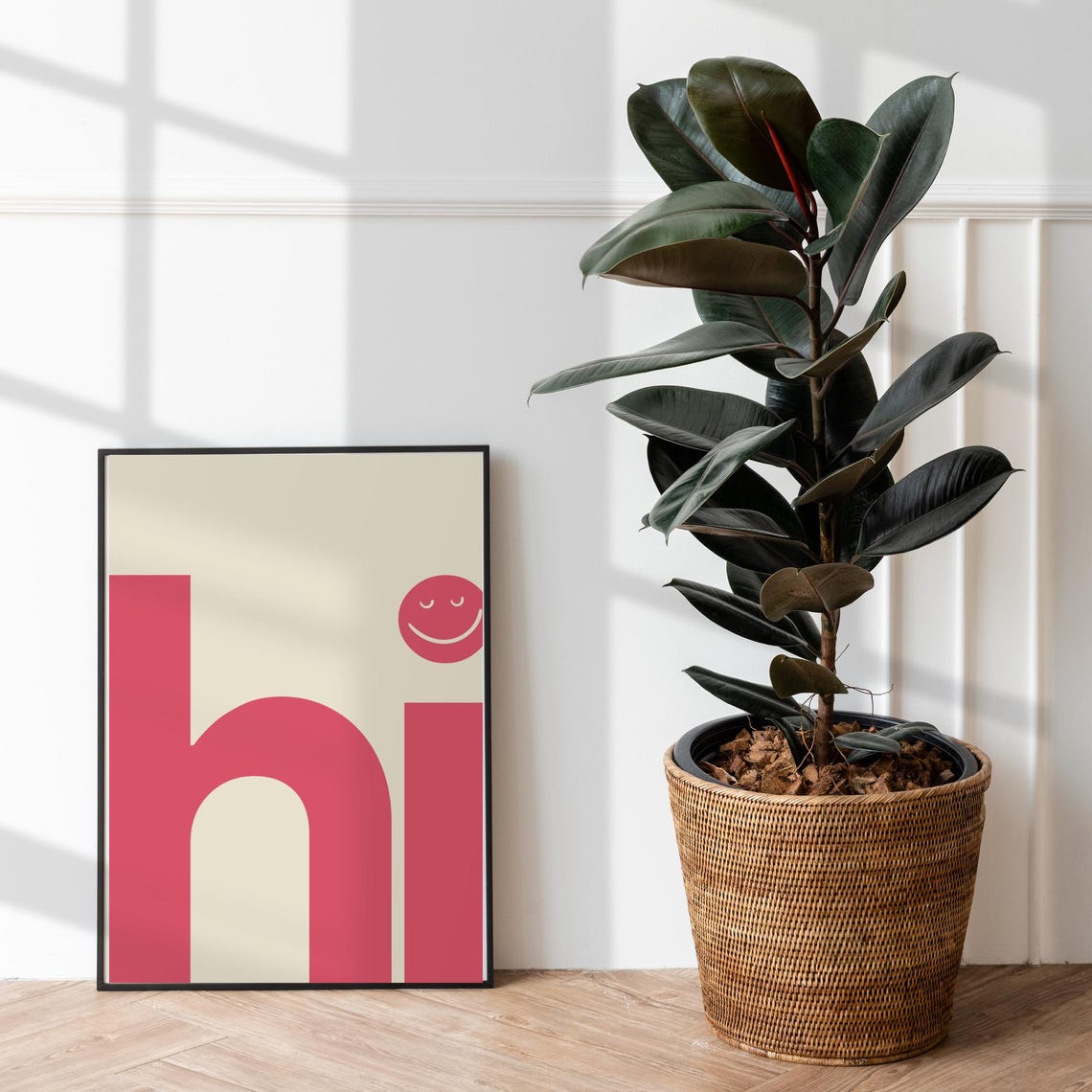 Hi Pink Smiley Face Modern Bold Typography Fun Entryway Poster - Image 4