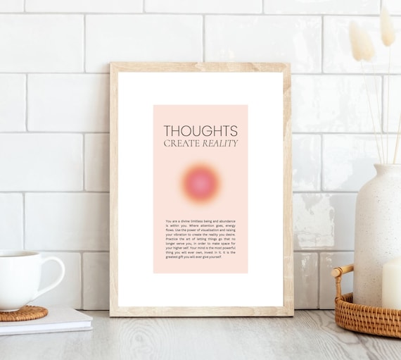 Thoughts Create Reality Manifestation Aura Positive Quote Poster Pink