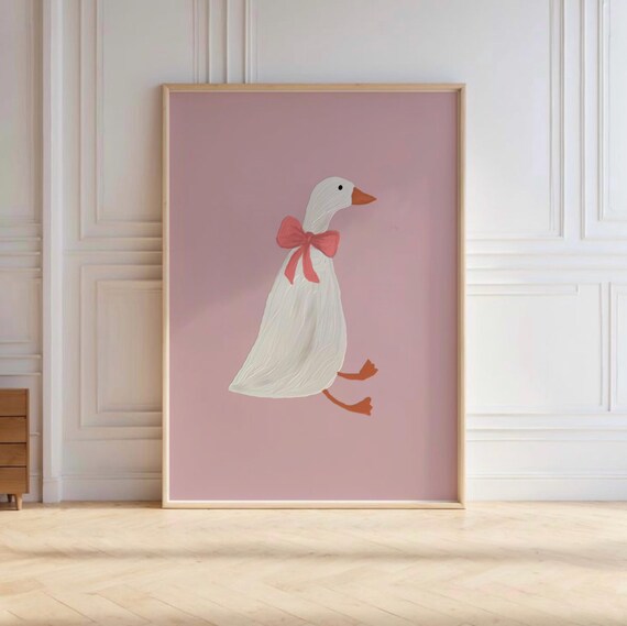 Cute Goose Wall Art Goose Print Silly Goose Poster Pink Nursery Decor Farm Animal Print Kids Room Illustration Childrens Room Gift