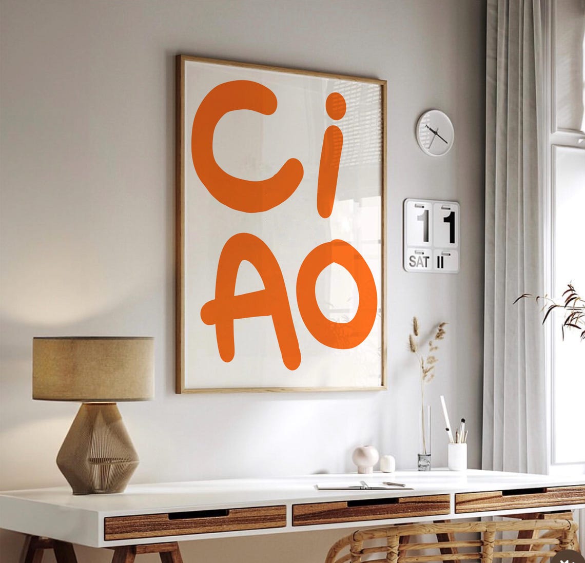 Ciao Bold Orange Handwritten Italian Greeting Fun Wall Poster