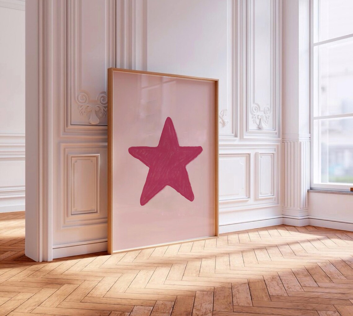 Pink Star Retro Art Print, Trendy Aesthetic - Image 2