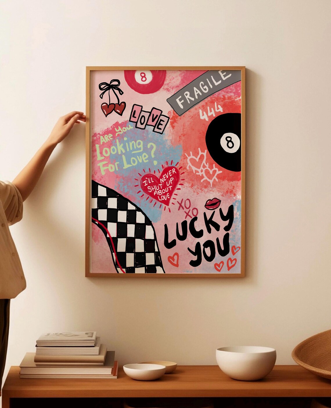 Lucky You Pink Love Collage 8 Ball Hearts Funky Aesthetic Poster - Image 3