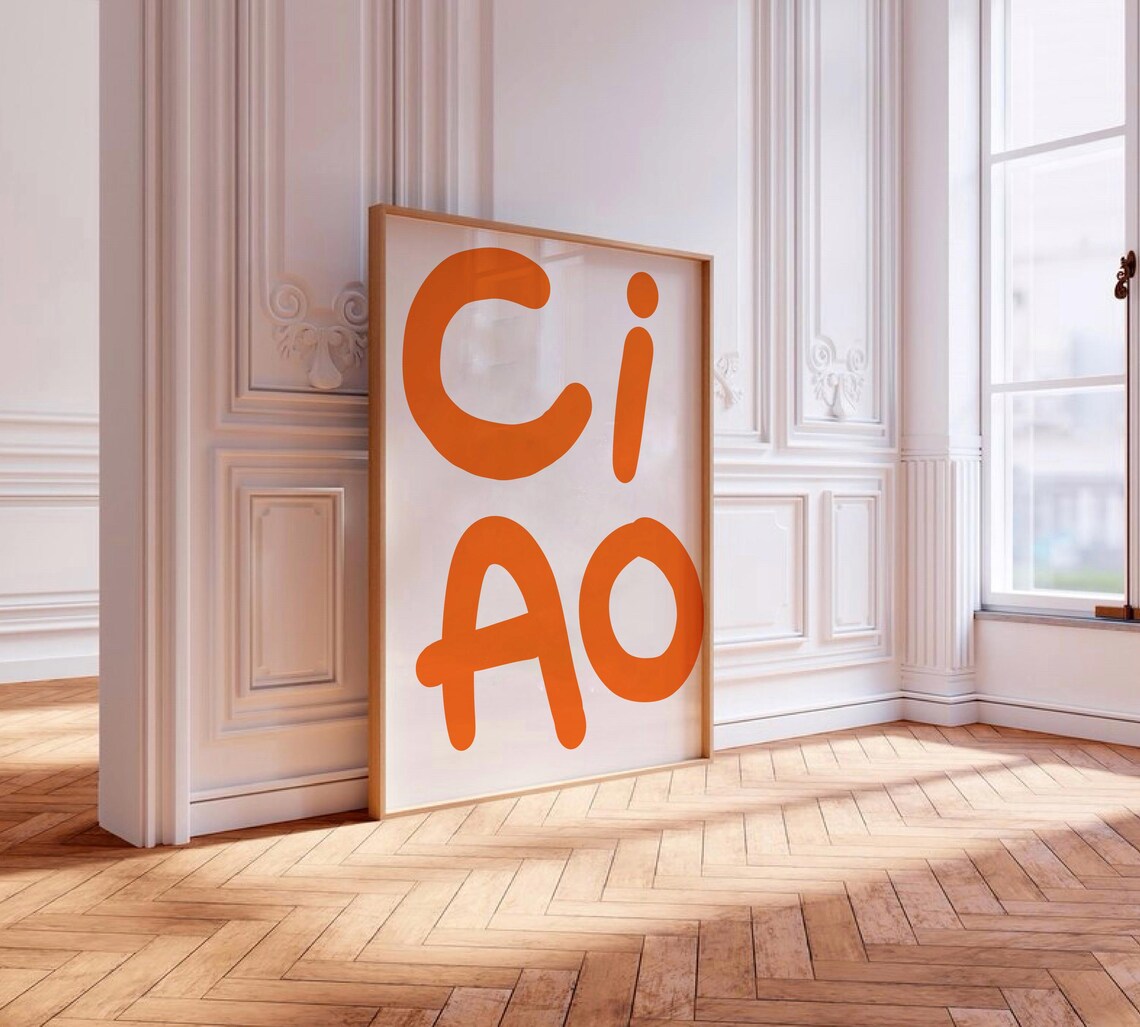 Ciao Bold Orange Handwritten Italian Greeting Fun Wall Poster - Image 3