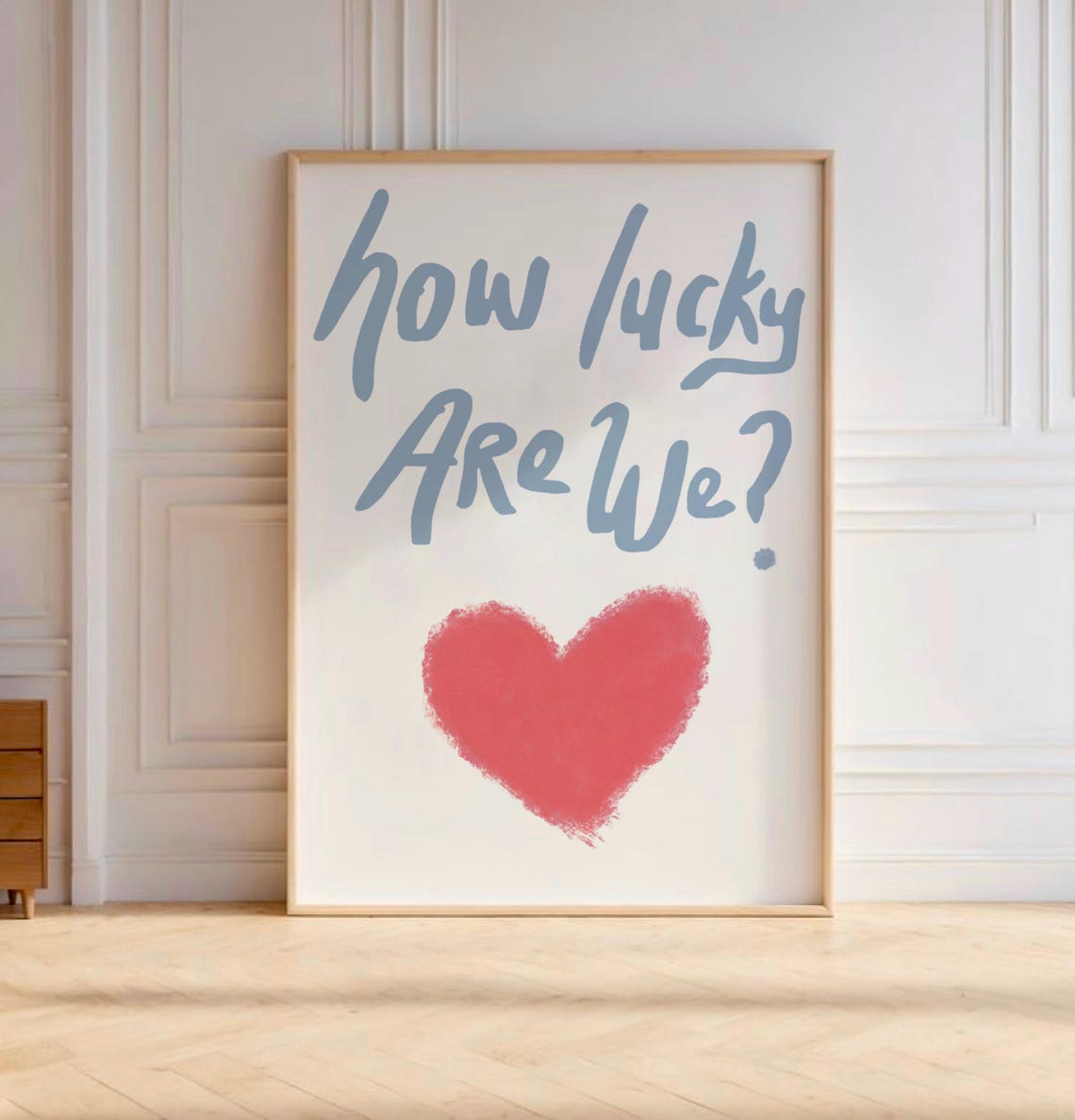 How Lucky Are We Blue Script Red Heart Watercolor Quote Poster - Image 2