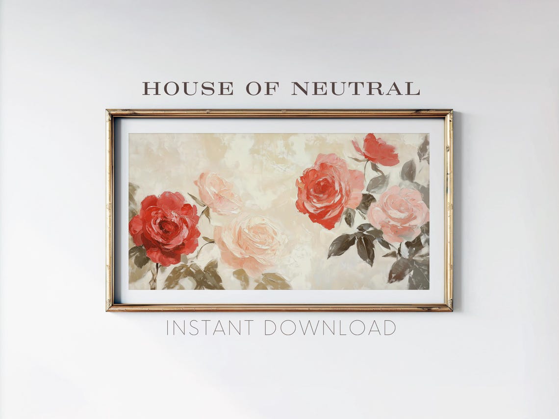 Frame Tv Art Flower Art Valentines Day Tv Art Valentines Frame Tv Art Oil Painting Neutral Art 169 Ratio Tv245 - Image 2