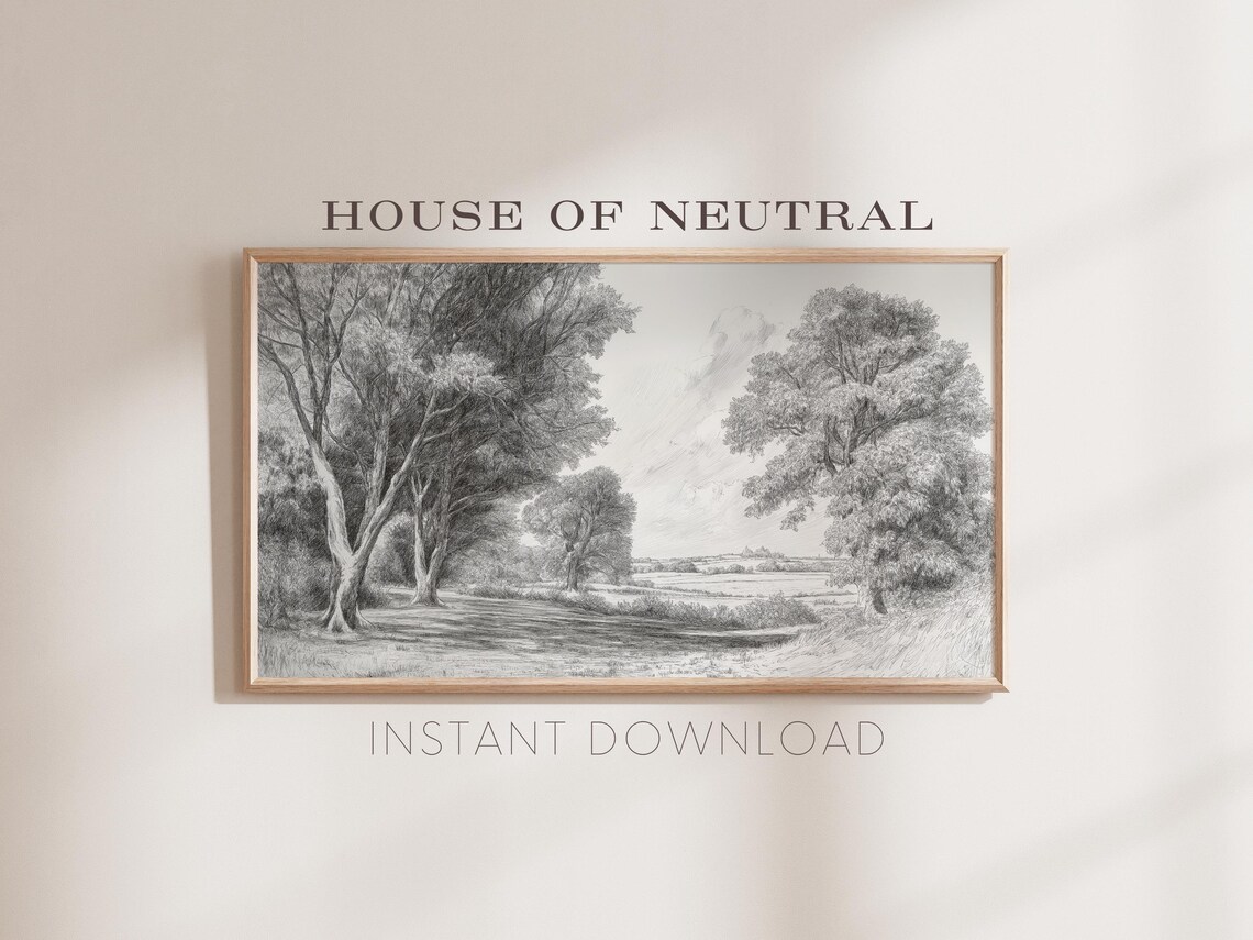 Frame Tv Art 19th Century English Countryside Sketch Vintage Trees Black White Nature Drawing 169 Ratio Tv59 - Image 2