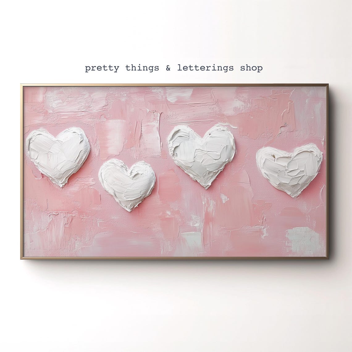 White Hearts Pink Background Textured Impasto Love Wall Poster
