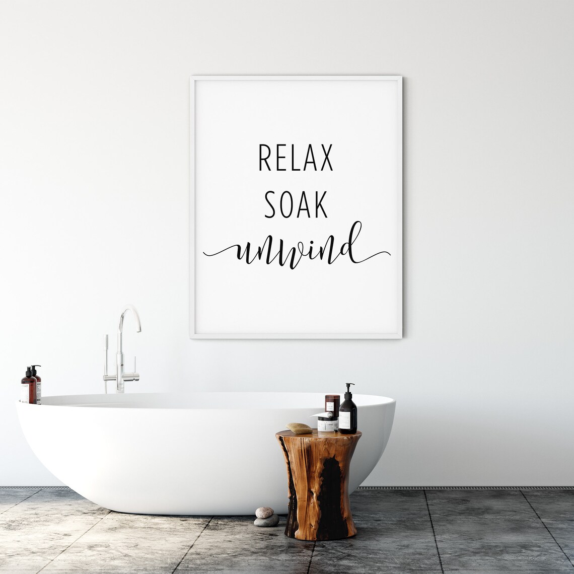 Relax Soak Unwind Minimalist Bathroom Quote Typography Poster - Image 3