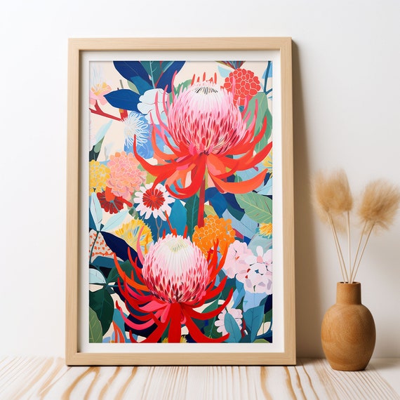 Waratah Australian Flower Botanical Wall Art, Art Print