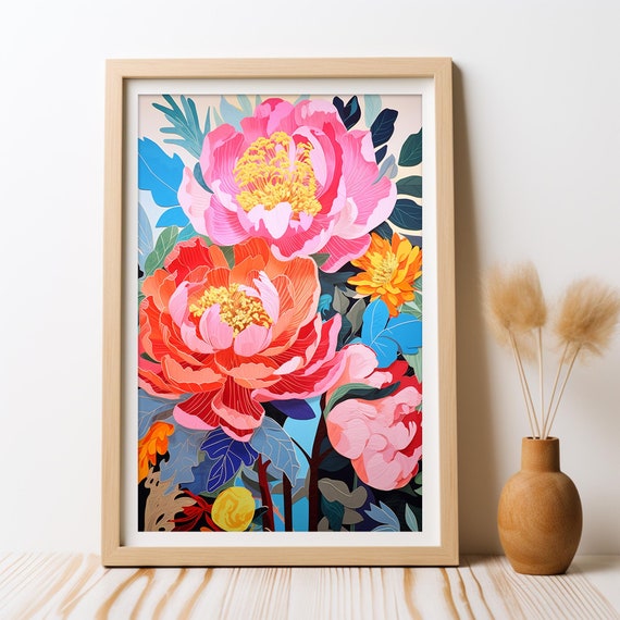 Peony Paradise Flowers Art Print, Floral Print