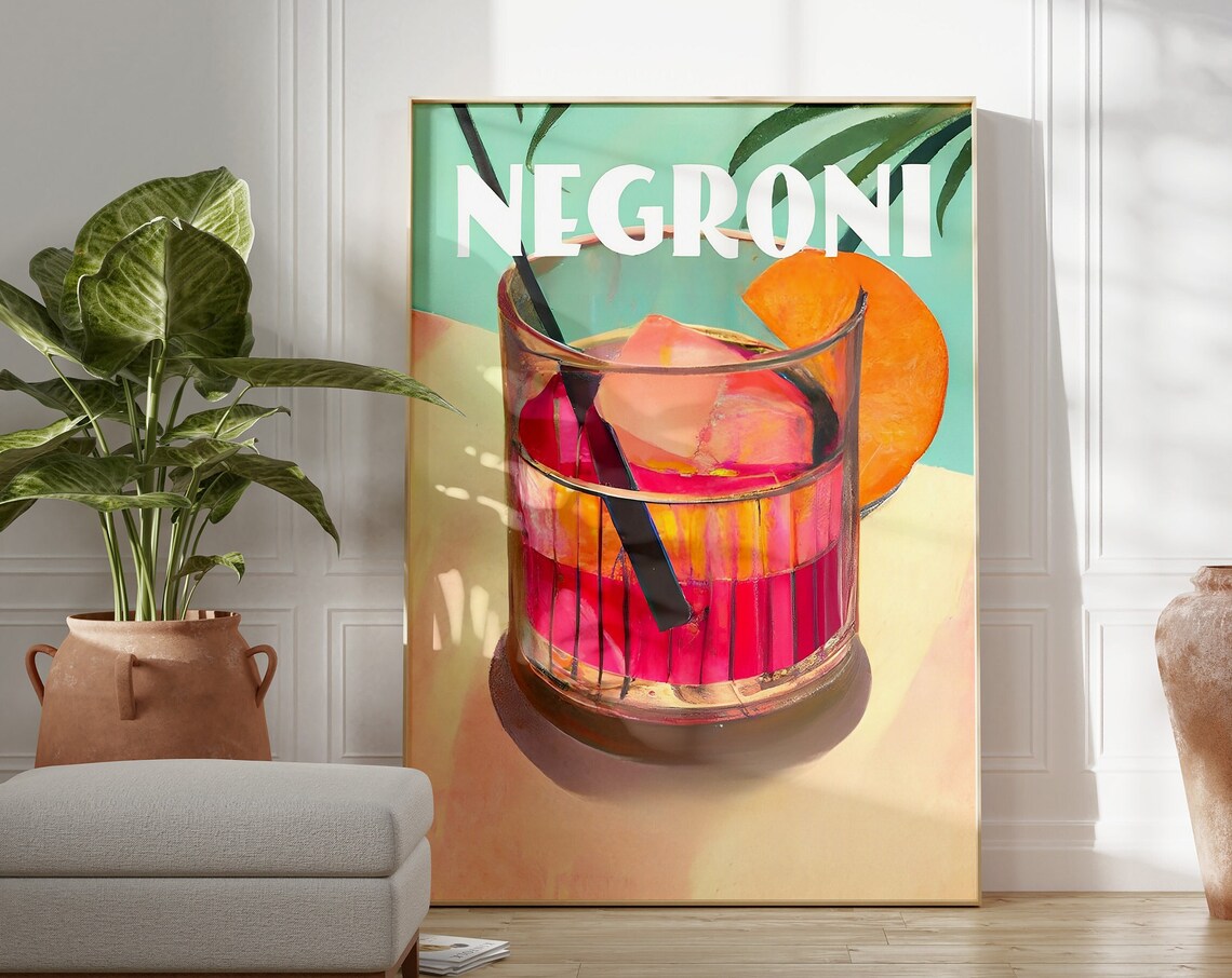 Negroni Retro Cocktail Illustration Colorful Bar Cart Poster