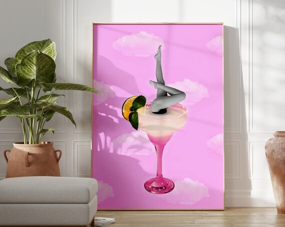 Hot Pink Margarita Surreal Pop Dive Cloudy Pink Bar Cart Poster