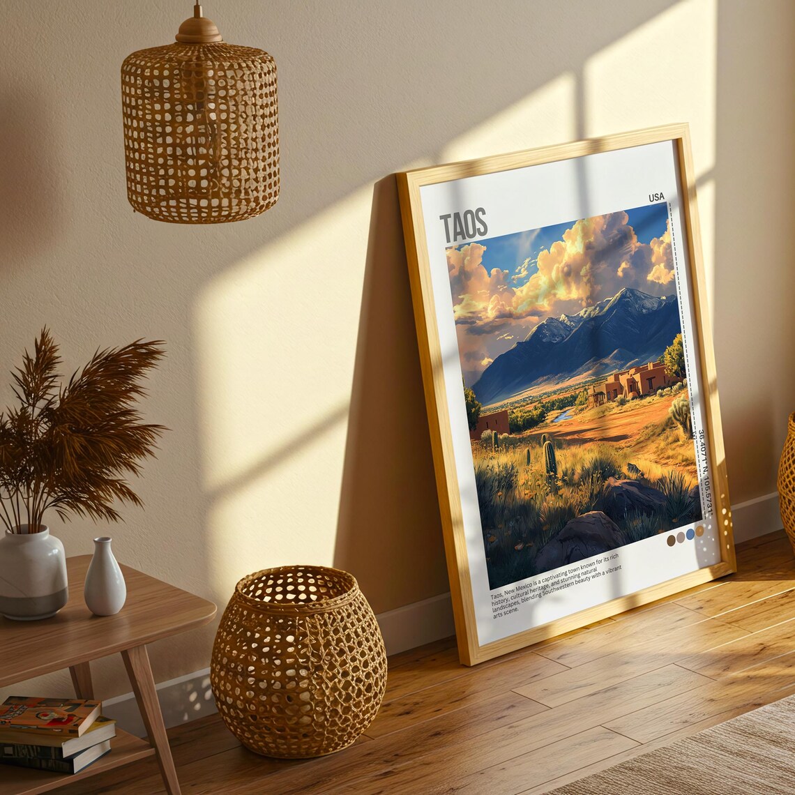 Taos New Mexico Desert Adobe Mountain Town Sunset Travel Poster