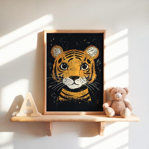 Cute Tiger Art Jungle Animal Print Nursery Decor Kids Room Poster Modern